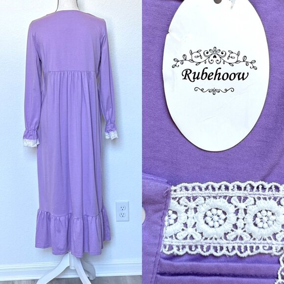 NWT Purple Maxi Nightgown with Crochet Lace - Picture 4 of 7